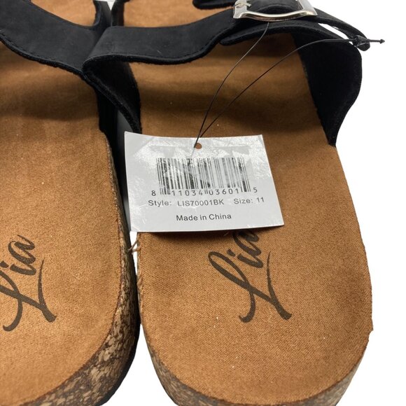 Lia Women Black Double Buckle Sandals With Cork Sole Size 11 NEW - Picture 4 of 8